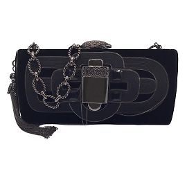 Andrew Gn x Judith Leiber Black Chain Strap Velvet Clutch Bag Black
