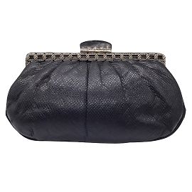 Judith Leiber Black Lizard Skin Leather Clutch Bag Black