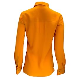 Saint Laurent-Saint Laurent Orange 2021 Fitted Long Sleeved Silk Crepe de Chine Button-down Shirt-Orange