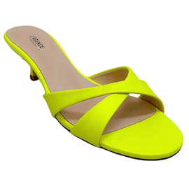 L'Agence-L'Agence Neon Yellow Alesia Criss Cross Slide Sandals-Yellow