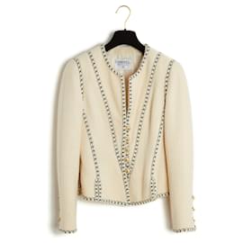 Chanel-93A ecru wool jacket fr38-Cream
