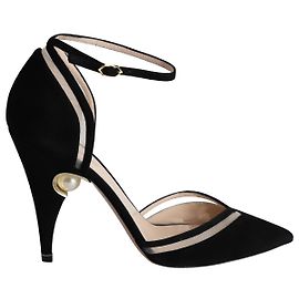 Nicholas Kirkwood Pearl Embellished Ankle Strap Pumps in Black Suede Black