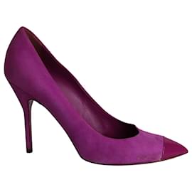 Yves Saint Laurent-Yves Saint Laurent Patent Toe Pumps in Purple Suede-Purple