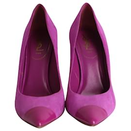Yves Saint Laurent-Zapatos de tacón con punta de charol Yves Saint Laurent en ante morado-Púrpura