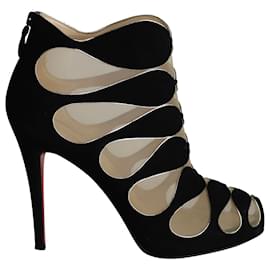 Christian Louboutin-Christian Louboutin Circus Mesh Cutout Ankle Boots in Black Suede-Black