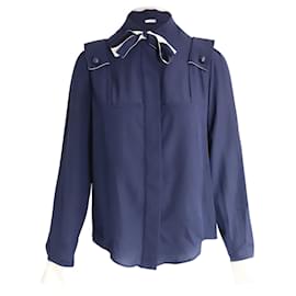 Chloé-Chloé-Bluse mit Schleifendetail aus marineblauer Seide-Marineblau