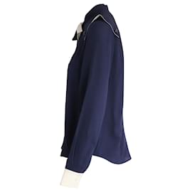 Chloé-Chloé Bow Detail Blouse in Navy Blue Silk-Navy blue