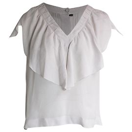 Fendi Rüschenbluse mit V-Ausschnitt aus weißer Seide Weiß