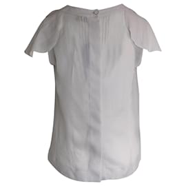 Fendi-Blusa Fendi com babados e decote em V em seda branca-Branco