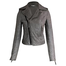 Balenciaga-Balenciaga Motorcycle Jacket in Grey Lambskin Leather-Grey