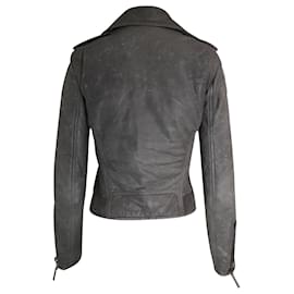 Balenciaga-Balenciaga Motorcycle Jacket in Grey Lambskin Leather-Grey
