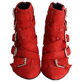 Giuseppe Zanotti-Giuseppe Zanotti x Balmain Ankle Boots in Red Suede -Red