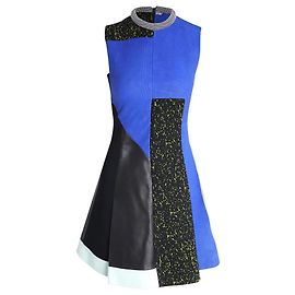 Proenza Schouler Leder-Patchwork-Kleid in blauem Vissose Blau