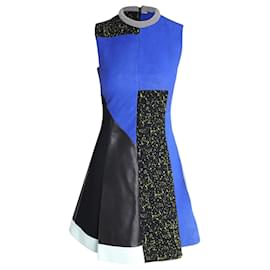 Proenza Schouler-Proenza Schouler Leder-Patchwork-Kleid in blauem Vissose-Blau
