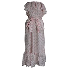 Lisa Marie Fernandez-Lisa Marie Fernandez Sabine Strapless Polka-Dot Maxi Dress In Pink Linen-Other