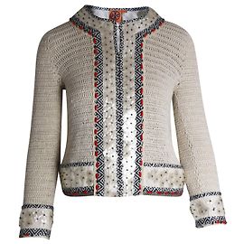 Tory Burch Embellished Jacket in Beige Linen Beige