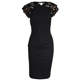 Diane Von Furstenberg-Diane Von Furstenberg Embellished Midi Dress in Black Wool-Black