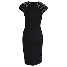 Diane Von Furstenberg-Diane Von Furstenberg Embellished Midi Dress in Black Wool-Black