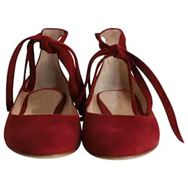 Gianvito Rossi-Gianvito Rossi Carla Lace-up Flats in Red Suede-Red