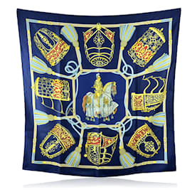 Hermès-Hermes Blue Silk Scarf Les Muserolles 1986 by Christiane Vauzelles-Blue