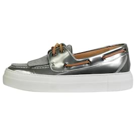 Brunello Cucinelli-Silver metallic fringed boat shoes - size EU 37-Silvery