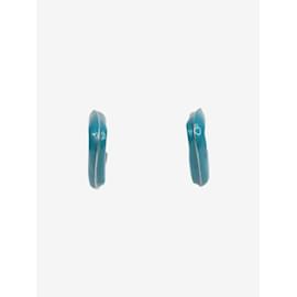 Bottega Veneta-Blue Triangle enamel and silver earrings-Blue