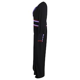 Diane Von Furstenberg-Diane von Furstenberg Elkie Tie-Neck Long-Sleeve Jumpsuit in Black Silk-Black