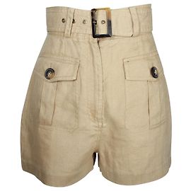 Short Taille Haute Ceinturé Zimmermann en Lin Beige Marron Beige
