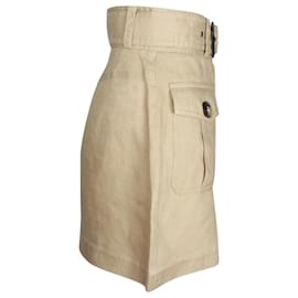 Zimmermann-Zimmermann Belted High-Waist Shorts in Beige Linen-Brown,Beige