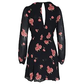 Reformation-Reformation Mini-robe à manches transparentes en viscose à imprimé floral noir-Noir