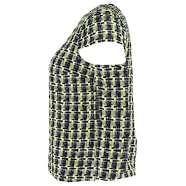 Erdem-Erdem Checkered Cap Sleeve Top in Multicolor Cotton Tweed-Multiple colors