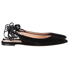 Gianvito Rossi Slingback Strappy Flats in Black Suede Black
