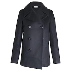 Saint Laurent-Saint Laurent Double-Breasted Short Coat in Black Wool-Black