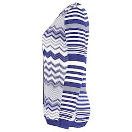 Missoni-Missoni Striped Crochet-Knit Cardigan In Navy Blue Viscose-Blue,Navy blue
