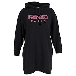 Kenzo-Kenzo Paris Peony Logo Embroidered Hooded Sweatshirt Dress in Black Cotton-Black