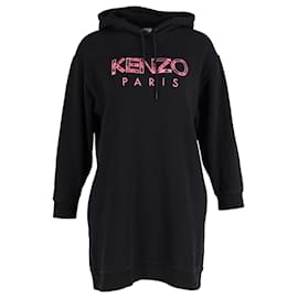 Kenzo-Kenzo Paris Vestido tipo sudadera con capucha y logo bordado de peonía en algodón negro-Negro