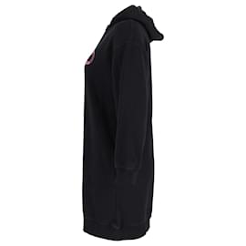 Kenzo-Kenzo Paris Peony Logo Embroidered Hooded Sweatshirt Dress in Black Cotton-Black