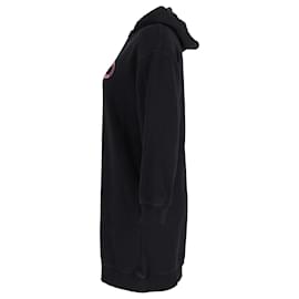 Kenzo-Kenzo Paris Robe Sweat à Capuche Brodée Logo Pivoine en Coton Noir-Noir