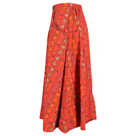 Autre Marque-Saloni Della Floral-print Gathered Midi Skirt in Red Cotton-Other