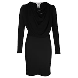 Givenchy-Givenchy Mini-robe drapée à col bénitier et manches longues en viscose noire-Noir