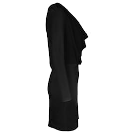 Givenchy-Givenchy Draped Cowl Neck Long-Sleeve Mini Dress in Black Viscose-Black