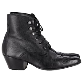 Saint Laurent-Saint Laurent Susan Lace-up Ankle Boots in Black Calfskin Leather-Black