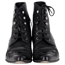 Saint Laurent-Saint Laurent Susan Lace-up Ankle Boots in Black Calfskin Leather-Black