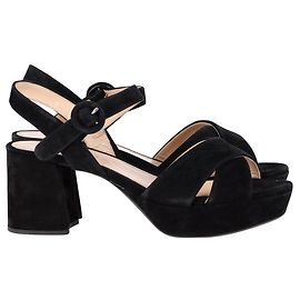 Prada Crisscross Platform Sandals in Black Suede Black