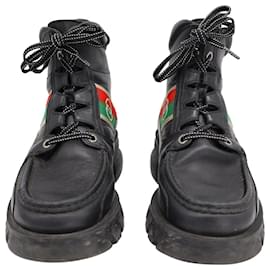 Gucci-Gucci Romance Lug Sole Boots in Black Leather-Black