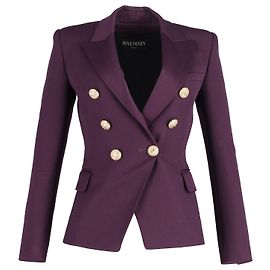 Balmain lined-Breasted Fitted Blazer in Purple Wool Purple
