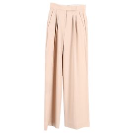 Calça larga plissada Max Mara em lã bege Bege