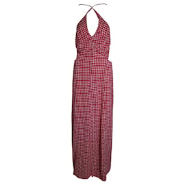 Ganni-Ganni Checkered Backless Midi Dress in Red Recycled Polyester-Red