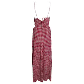 Ganni-Ganni Checkered Backless Midi Dress in Red Recycled Polyester-Red