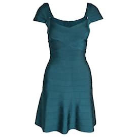Herve Leger-Herve Leger Fit and Flare Bandage Dress in Teal Rayon-Other,Green